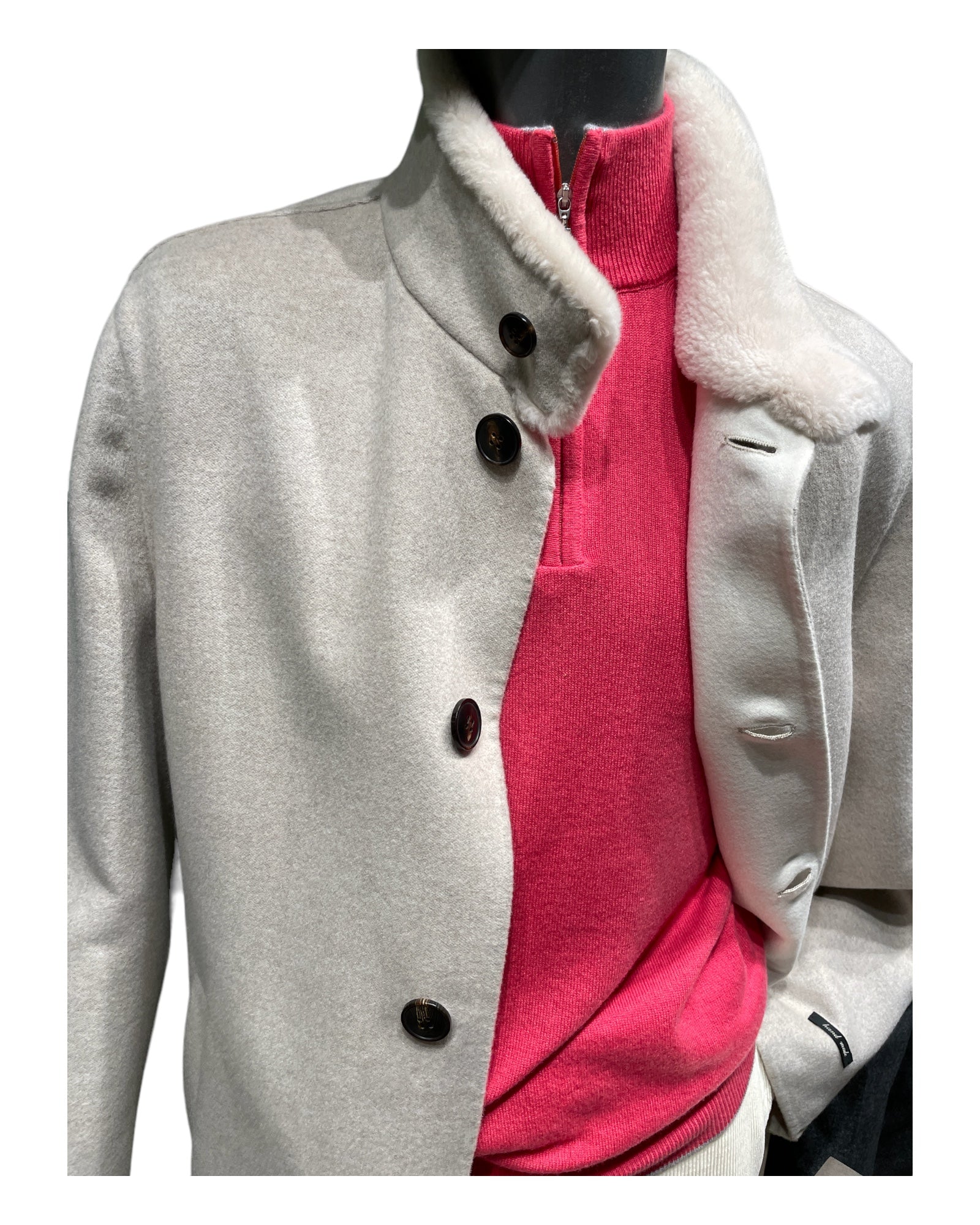 ANGORA COAT WITH NUTRIA COLLAR OATMEAL 54 EU