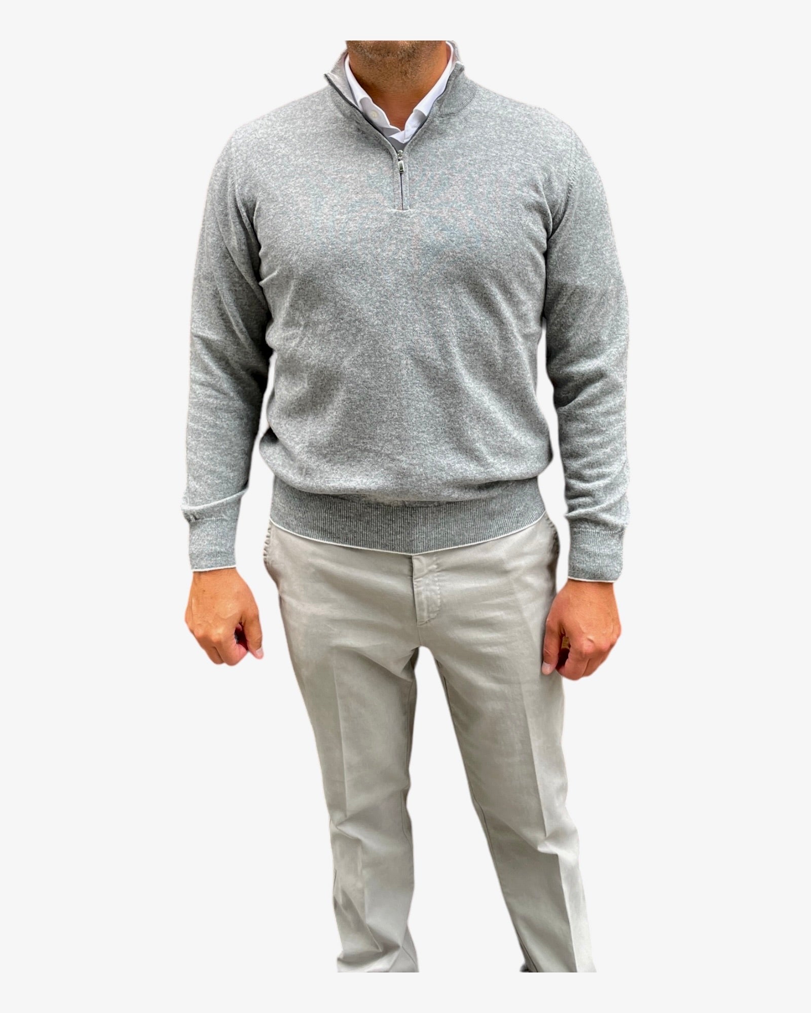 Luxurious Quarter Zip Cashmere Sweater - Grey Flannel/Calcite SWEATERS48 EU