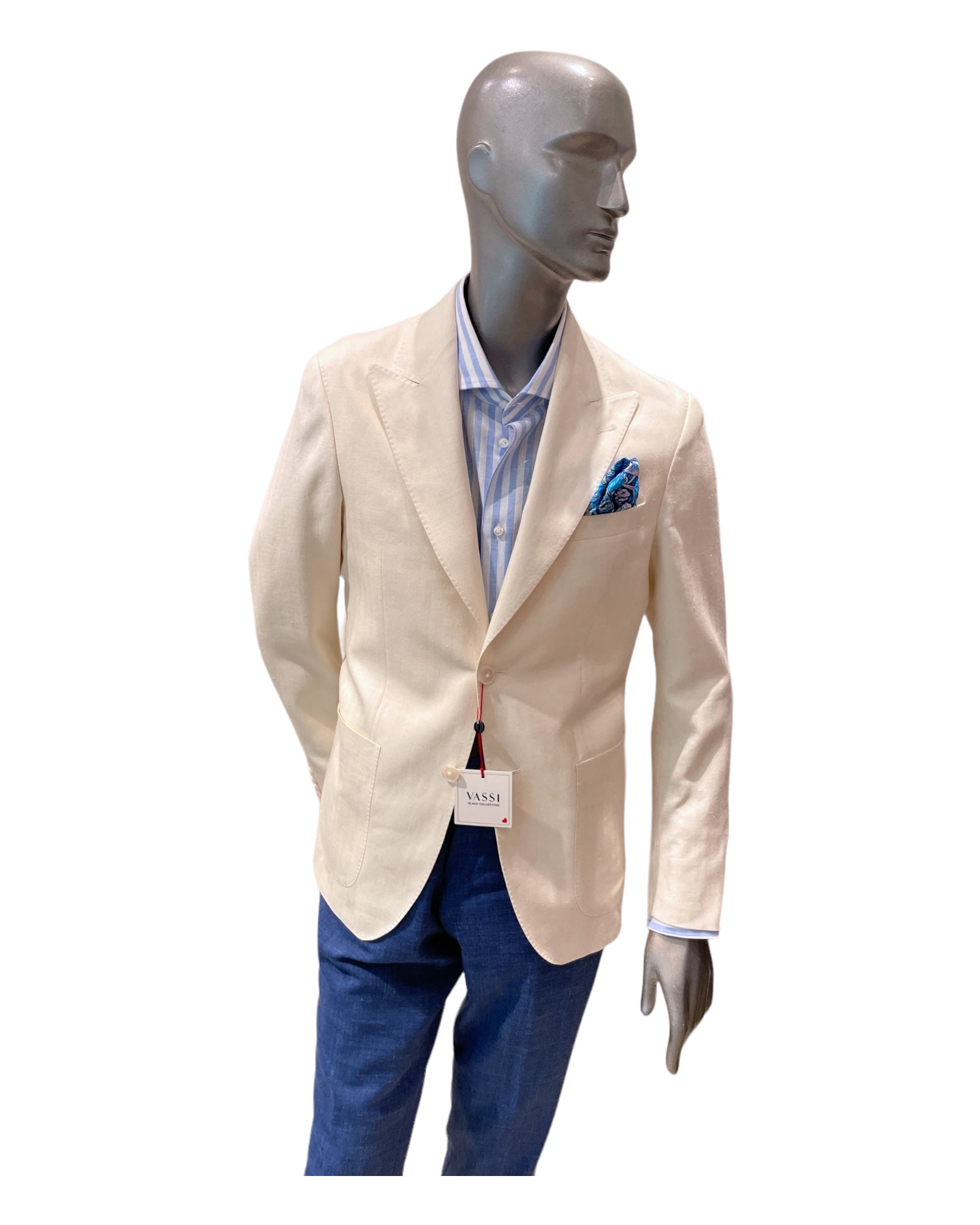 Peak Lapel Eggshell Blazer - Loro Piana Wool, Silk & Linen JACKETS38R