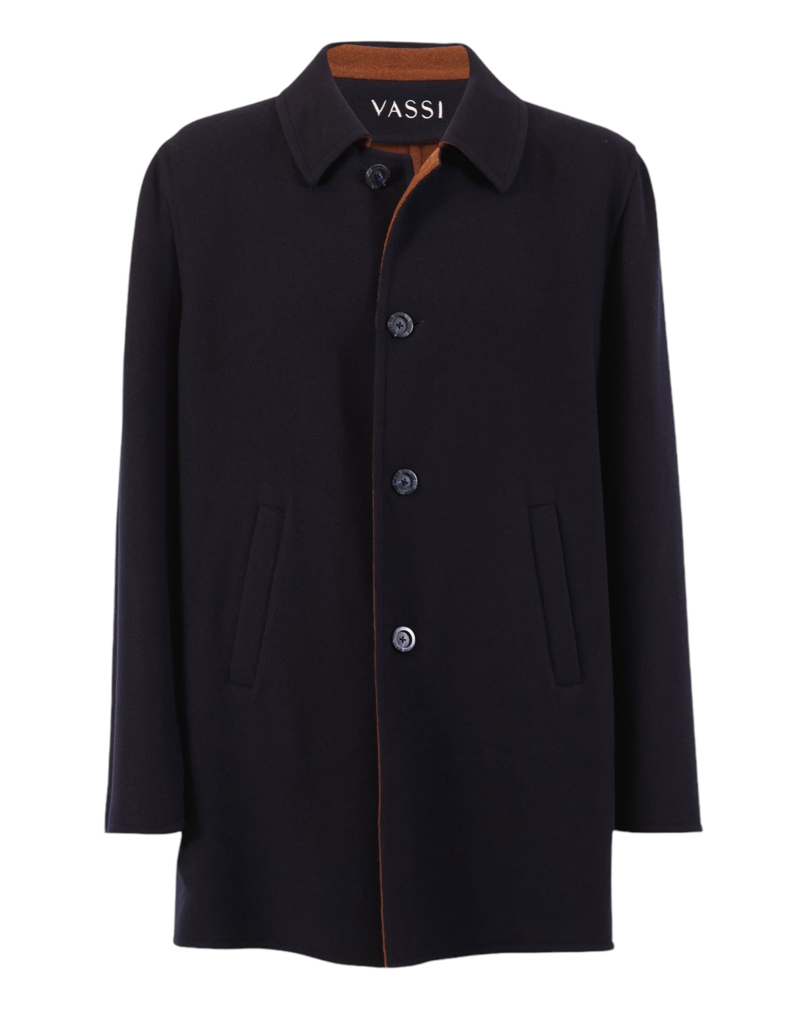 PURE CASHMERE CAR COAT - NAVY/VICUNA OUTERWEAR50 EU