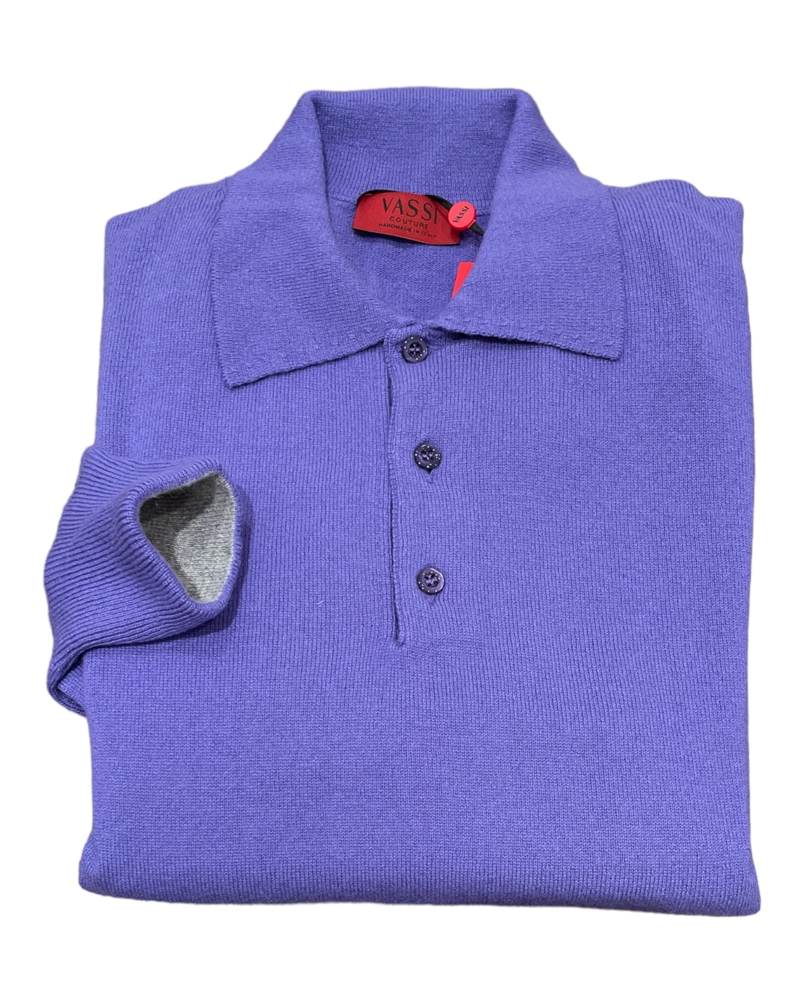 Pure Cashmere Polo with Color Contrast Hem & Cuffs - Traviata - Felt Grey SWEATERS50 EU