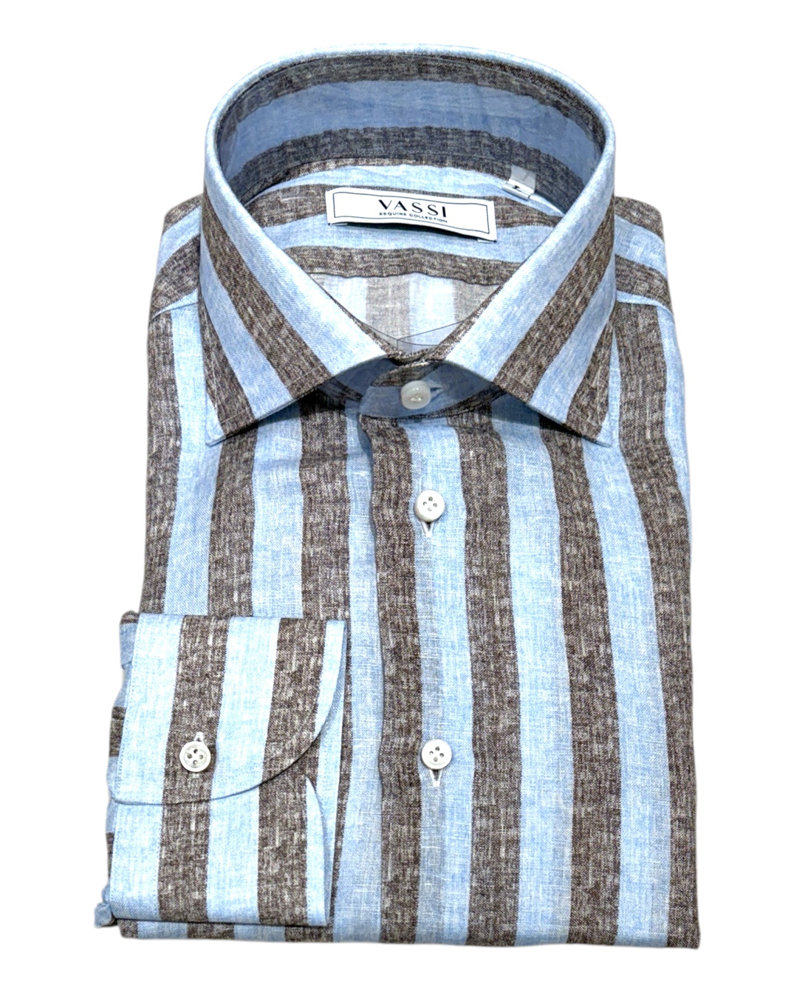 Pure linen, Bold Striped Sport Shirt. Blue/Brown SPORT SHIRTSM