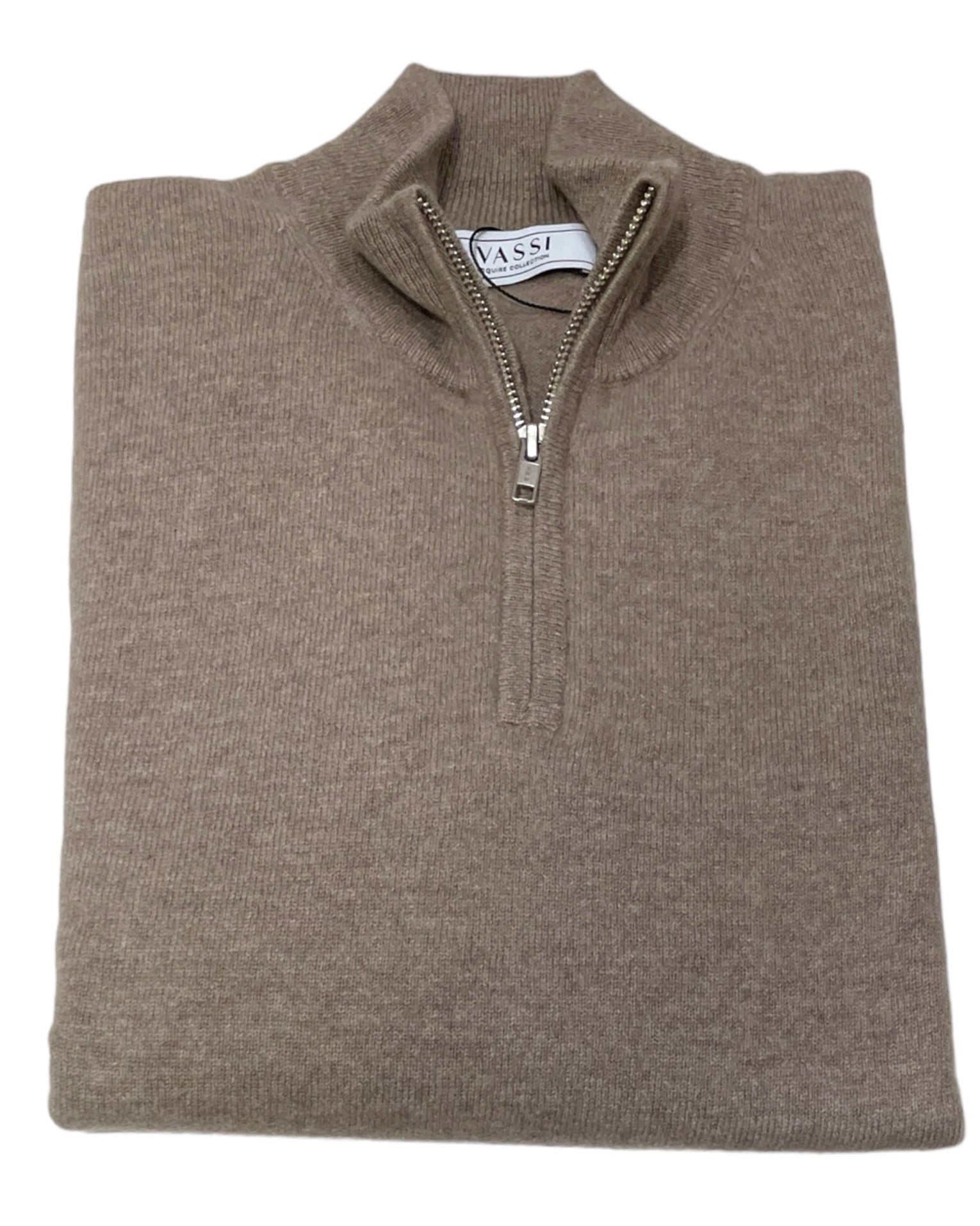 Quarter Zip Pure Cashmere Sweater - Natural Brown SWEATERSM