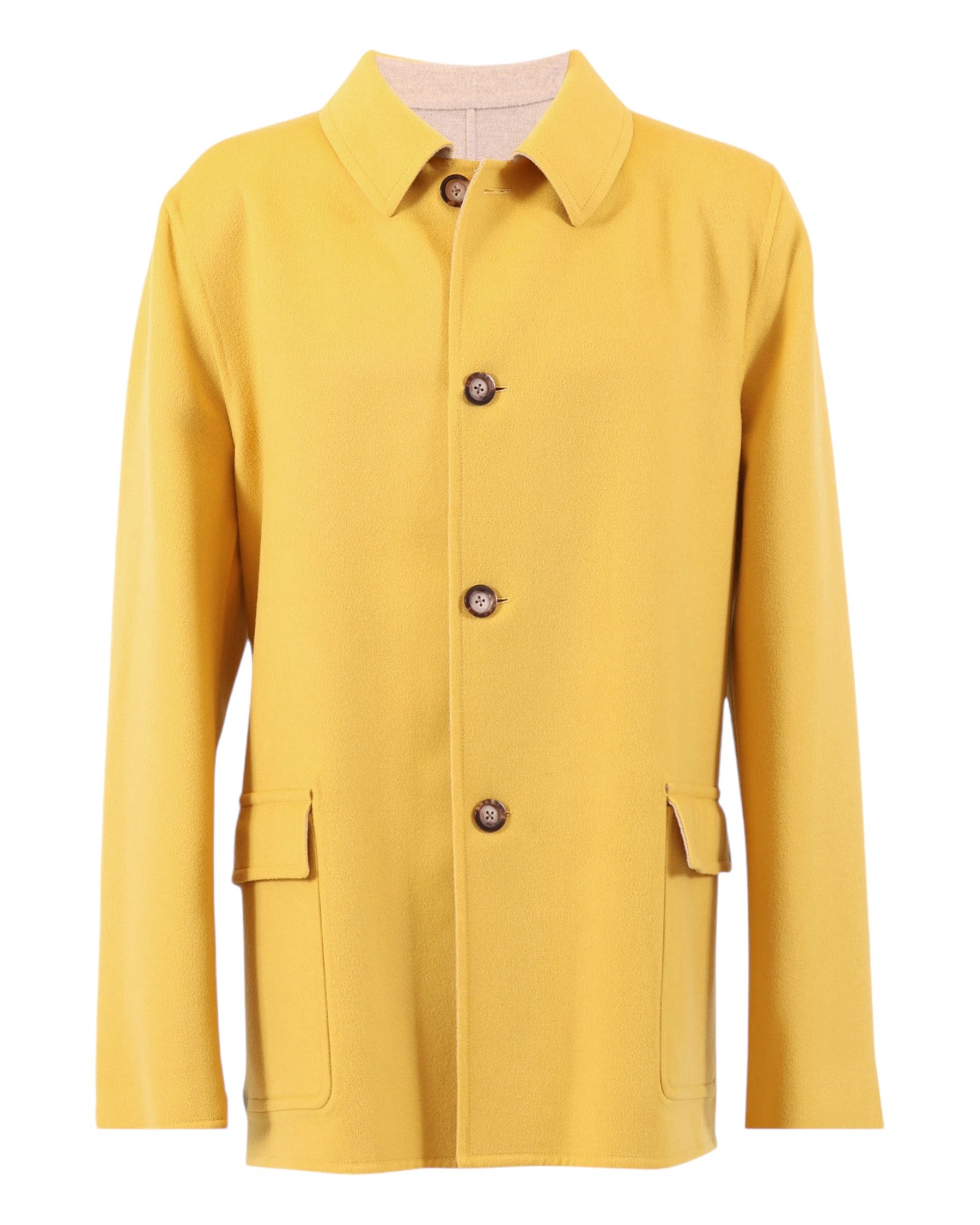 REVERSIBLE CASHMERE CAR COAT - YELLOW/TAUPE OUTERWEAR52 EU