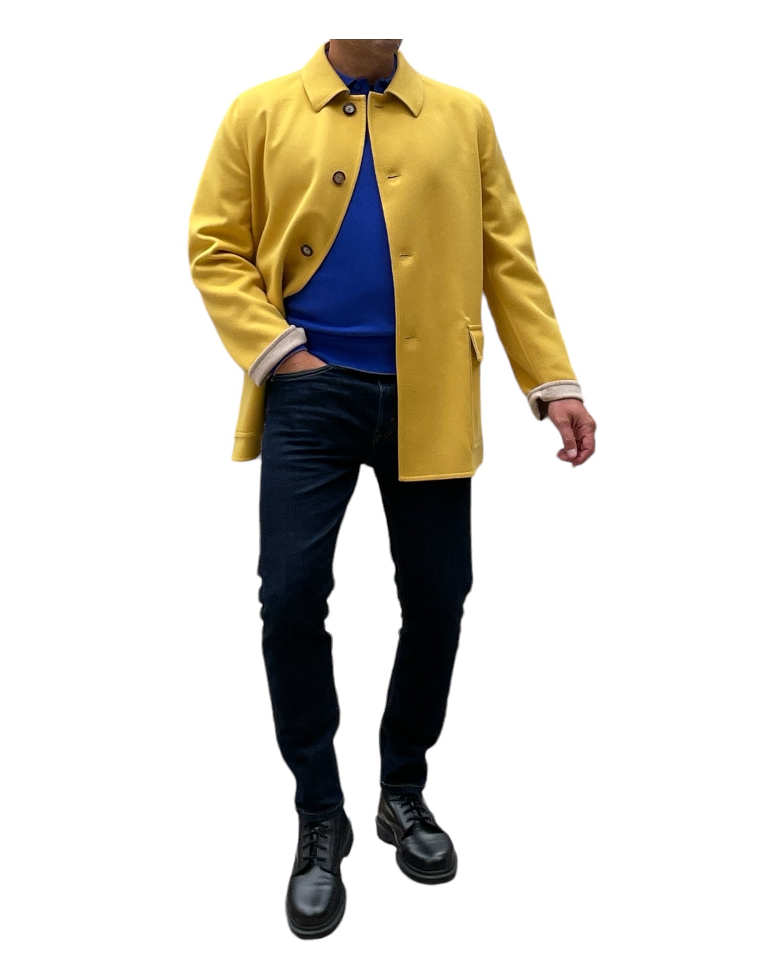 REVERSIBLE CASHMERE CAR COAT - YELLOW/TAUPE OUTERWEAR52 EU