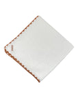 White Linen Pocket Square With Handrolled Triple V - Stitch Pocket SquareBrown