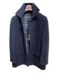 Wool Coat with Check Lining - Navy OUTERWEAR50 EU